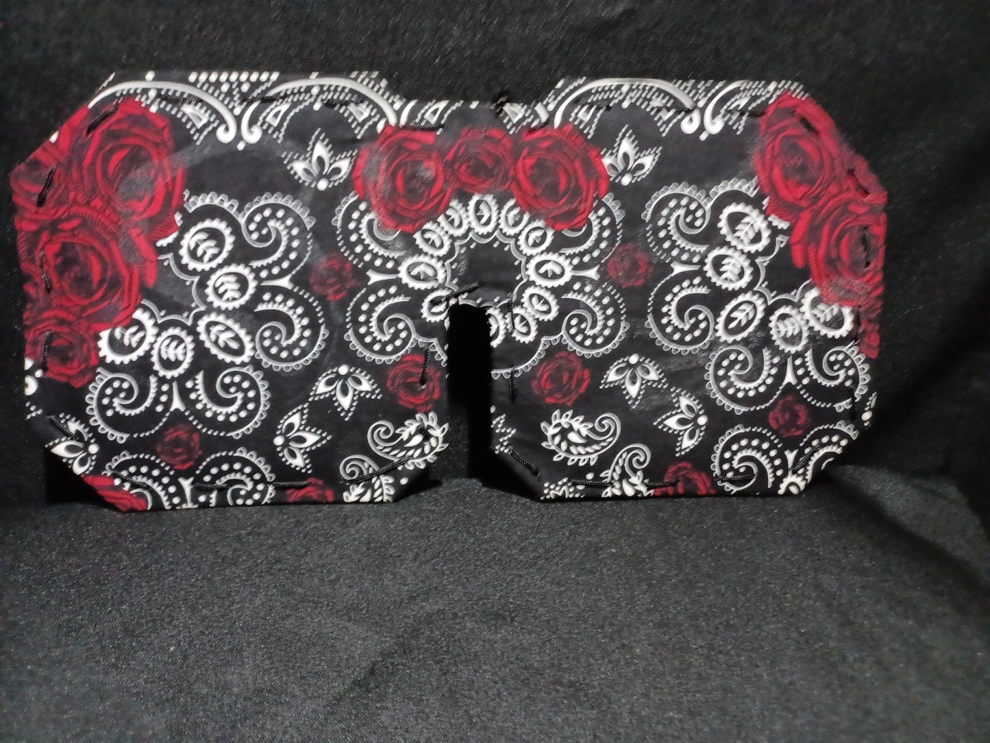 Black Bandana Car Visor with Red Roses & Gemstone Accents for Stylish Sun Protection - Dot's Car Visors