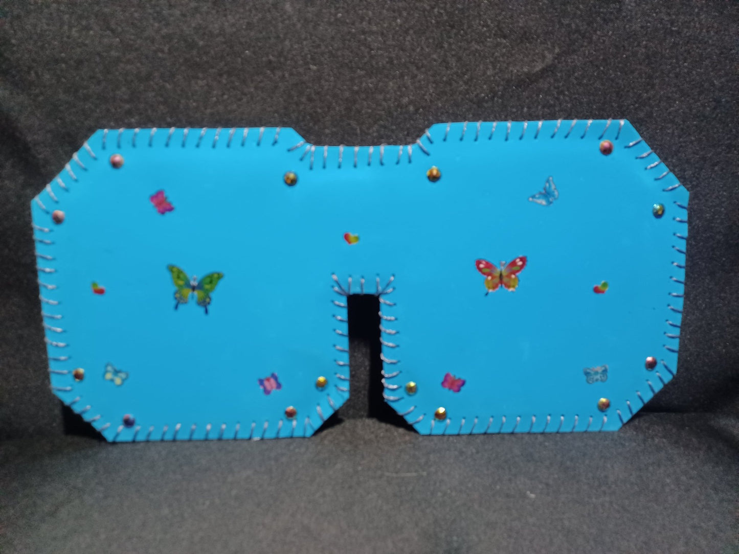 Blue Butterfly Car Visor – Sparkling Gems Handmade Sunshade, Veteran-Made by Dot's Car Visors