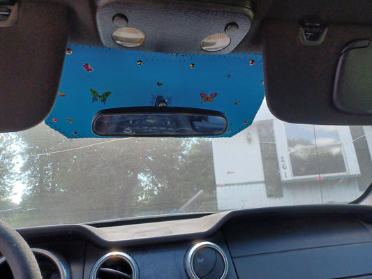 Blue Butterfly Car Visor – Sparkling Gems Handmade Sunshade, Veteran-Made by Dot's Car Visors