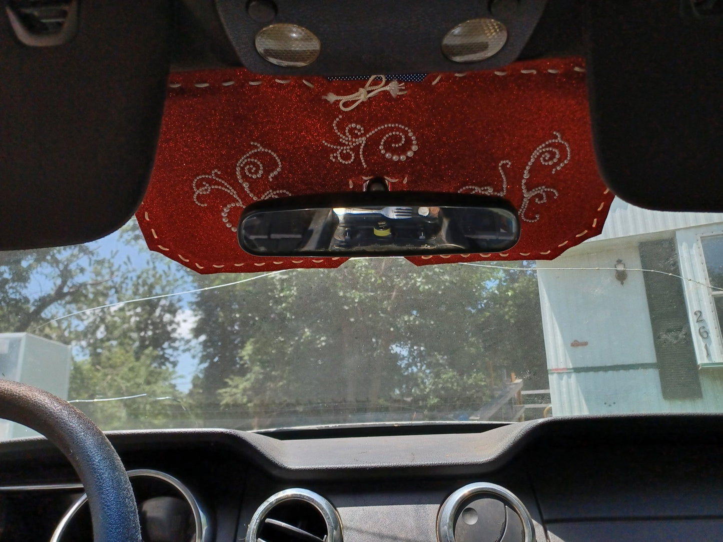Glittery Red/Pearl Beads Car Visor - Dot's Car Visors