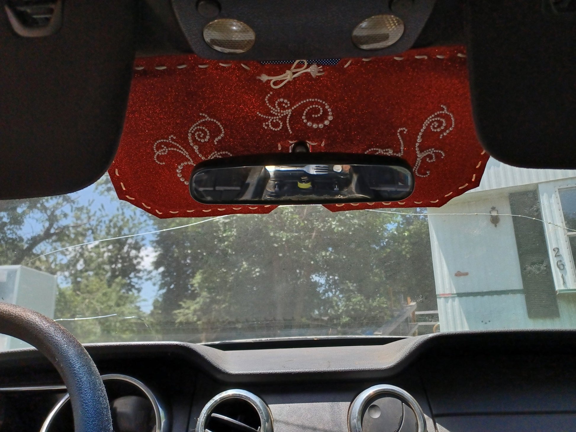 Glittery Red/Pearl Beads Car Visor - Dot's Car Visors
